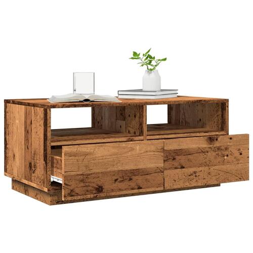Sofabord med LED-lys 90x49x40 cm gammelt trælook