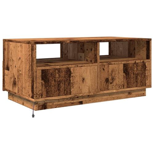 Sofabord med LED-lys 90x49x40 cm gammelt trælook