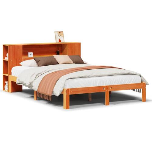 Seng med reol uden madras 120x200cm massivt fyrretræ gyldenbrun