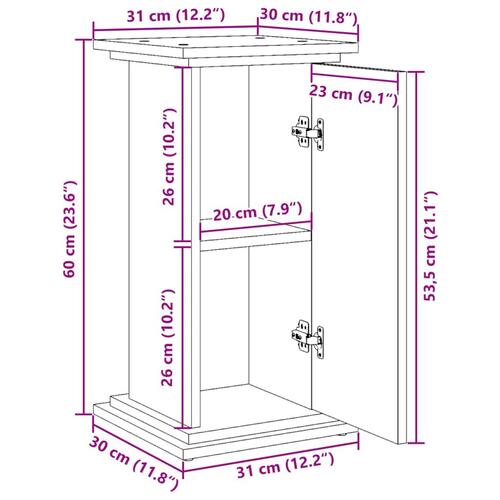 Piedestal med opbevaring 31x30x60 cm konstrueret træ