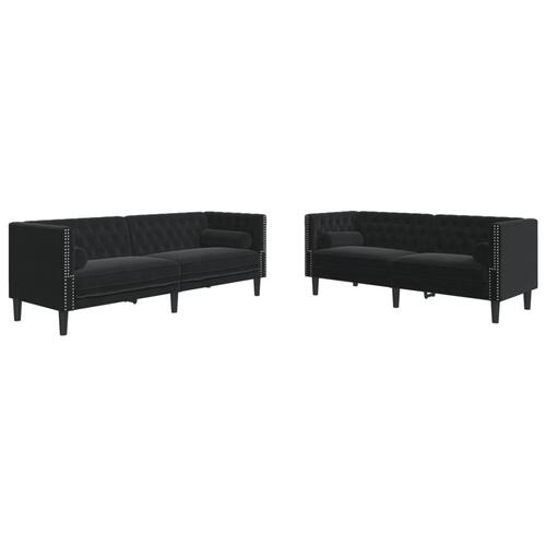 2-personers Chesterfield-sofasæt med puder fløjl sort