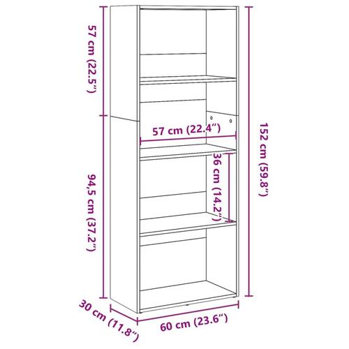 Bogreol 60x30x152 cm konstrueret træ hvid