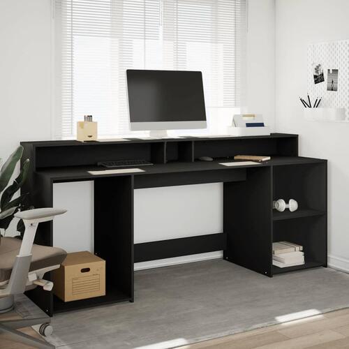 Skrivebord med LED-lys 200x55x91 cm konstrueret træ sort