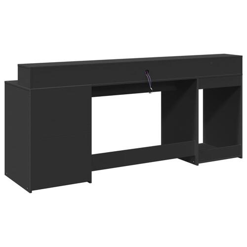 Skrivebord med LED-lys 200x55x91 cm konstrueret træ sort