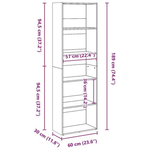 Bogreol 60x30x189 cm konstrueret træ hvid