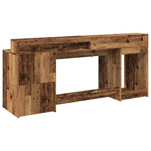 Skrivebord m. LED-lys 200x55x91 cm konstrueret træ gammelt træ