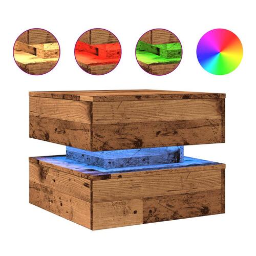 Sofabord med LED-lys 50x50x40 cm gammelt træ-look