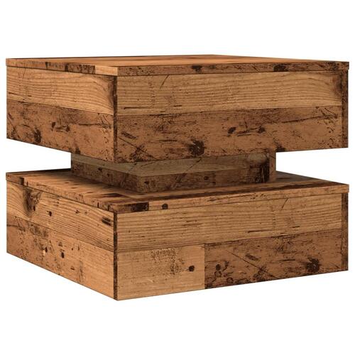 Sofabord med LED-lys 50x50x40 cm gammelt træ-look