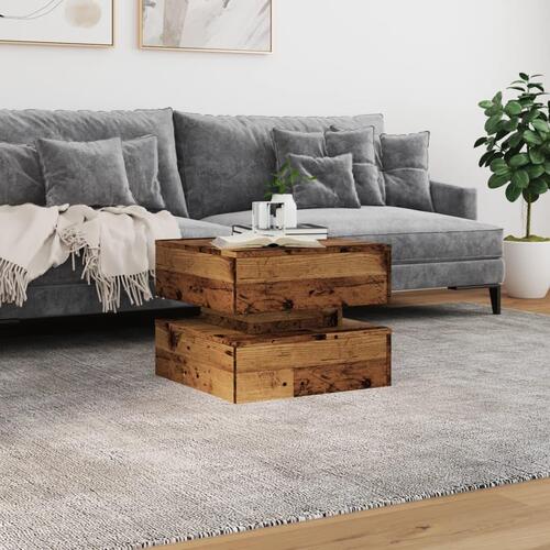 Sofabord med LED-lys 50x50x40 cm gammelt træ-look