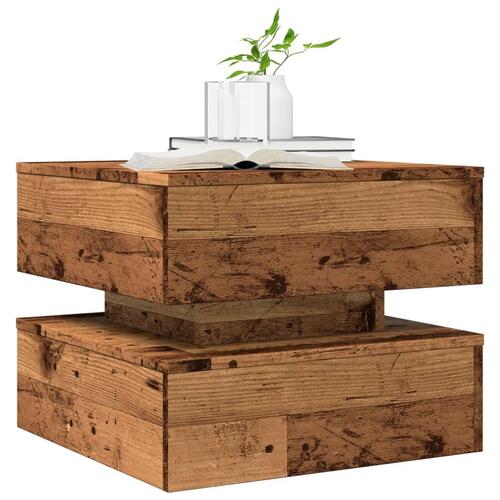Sofabord med LED-lys 50x50x40 cm gammelt træ-look