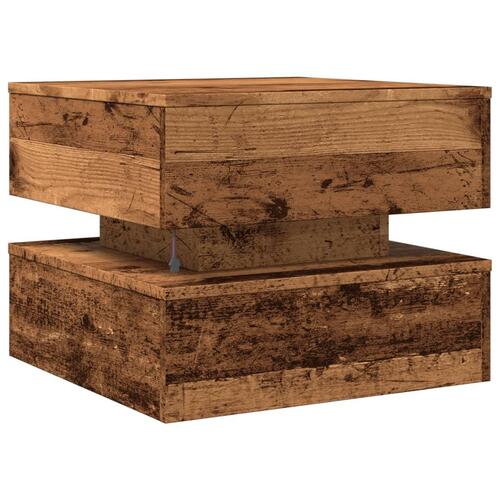 Sofabord med LED-lys 50x50x40 cm gammelt træ-look