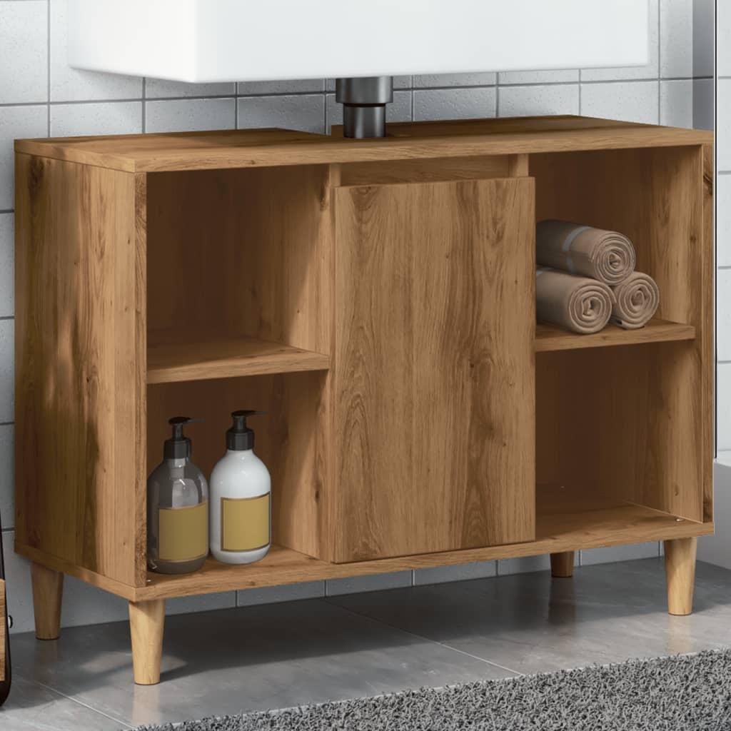 Badeværelsesskab 80x33x60 cm konstrueret træ egetræsfarve