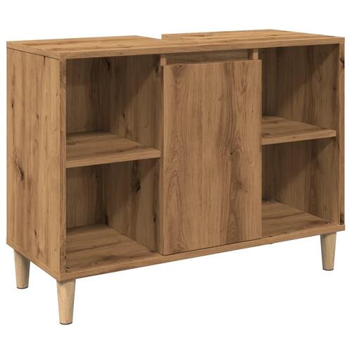 Badeværelsesskab 80x33x60 cm konstrueret træ egetræsfarve