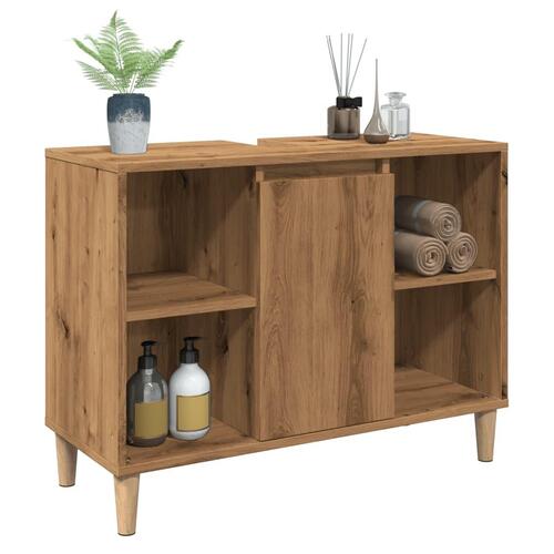 Badeværelsesskab 80x33x60 cm konstrueret træ egetræsfarve