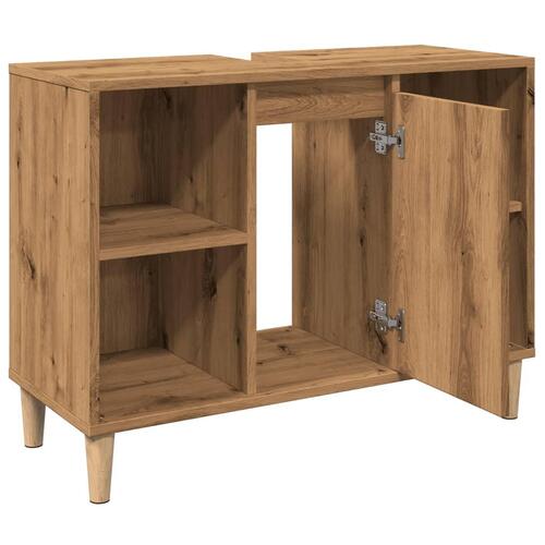 Badeværelsesskab 80x33x60 cm konstrueret træ egetræsfarve