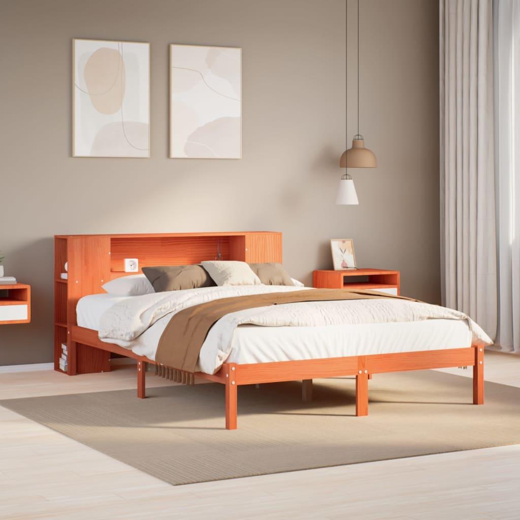 Seng med reol uden madras 120x200cm massivt fyrretræ gyldenbrun
