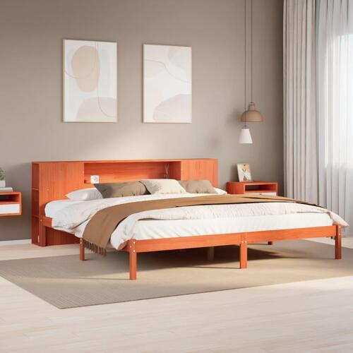 Seng med reol uden madras 200x200cm massivt fyrretræ gyldenbrun