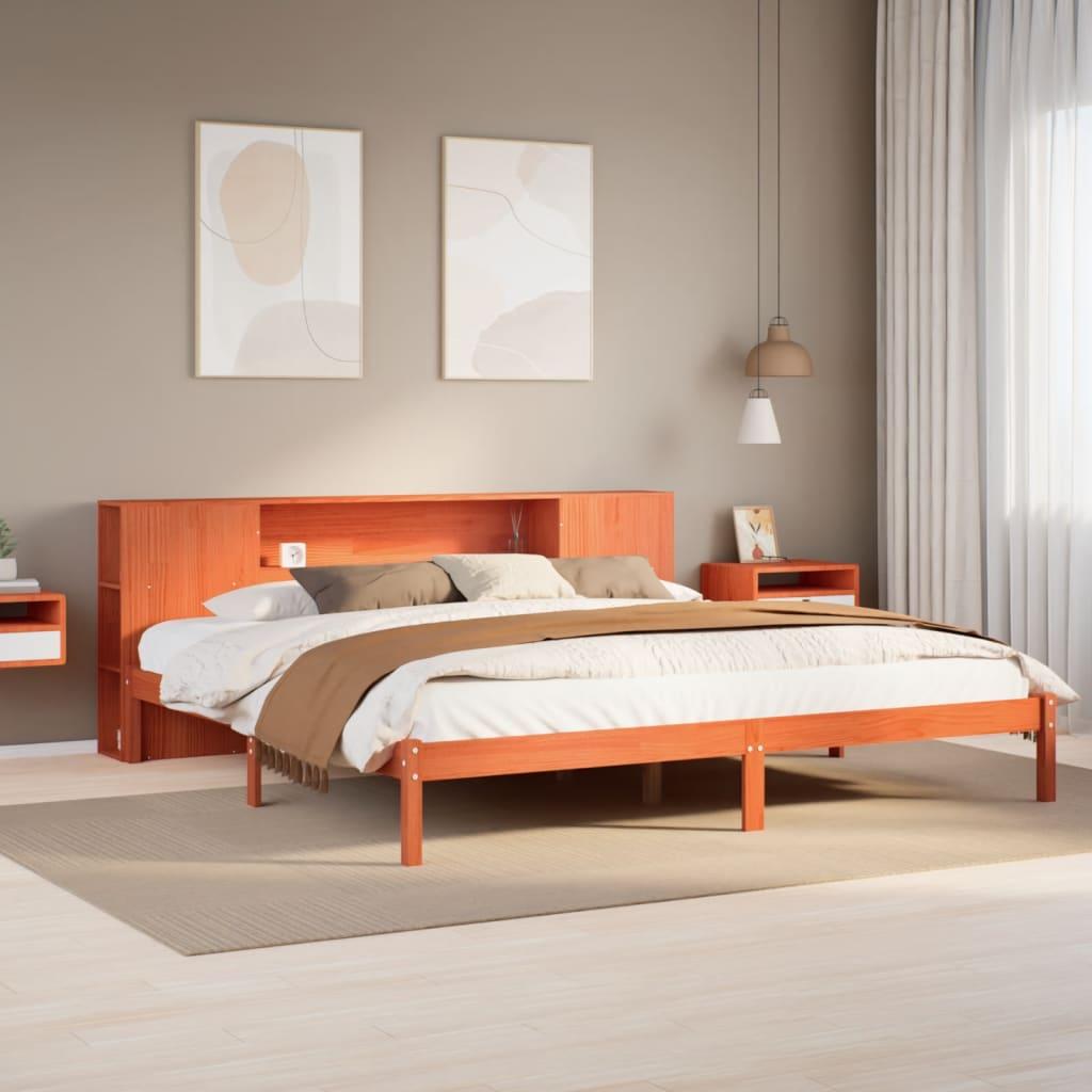 Seng med reol uden madras 200x200cm massivt fyrretræ gyldenbrun