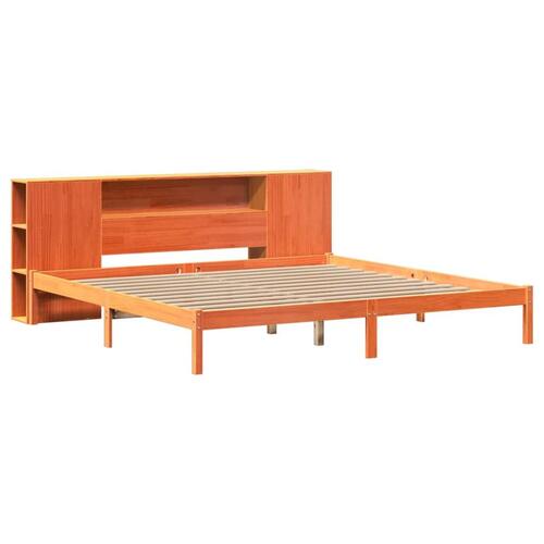 Seng med reol uden madras 200x200cm massivt fyrretræ gyldenbrun