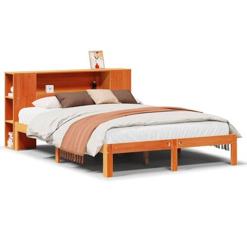 Seng med reol uden madras 120x190cm massivt fyrretræ gyldenbrun
