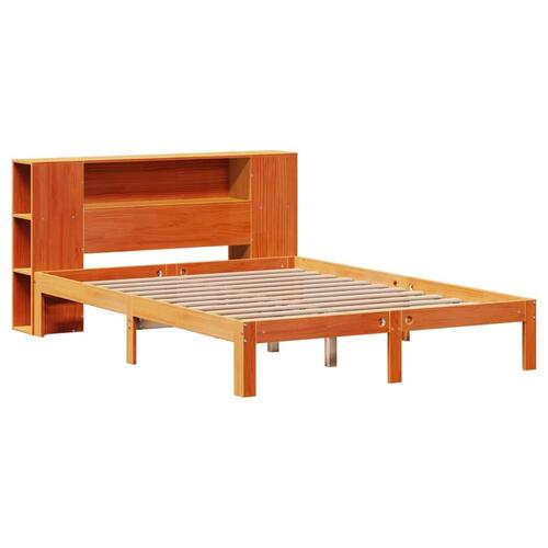 Seng med reol uden madras 120x190cm massivt fyrretræ gyldenbrun