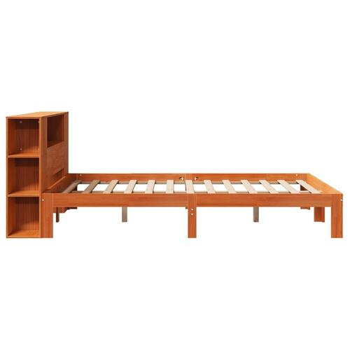 Seng med reol uden madras 120x190cm massivt fyrretræ gyldenbrun