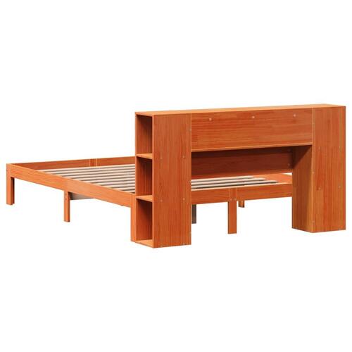 Seng med reol uden madras 120x190cm massivt fyrretræ gyldenbrun
