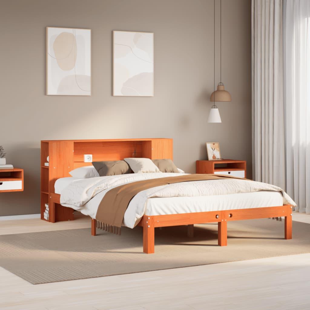 Seng med reol uden madras 140x190cm massivt fyrretræ gyldenbrun