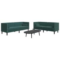 2-personers Chesterfield-sofasæt med puder fløjl mørkegrøn