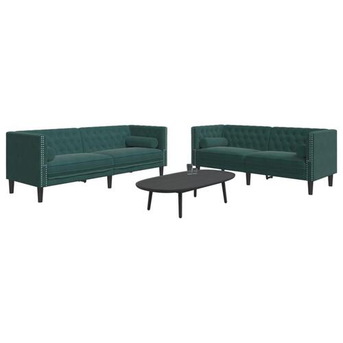 2-personers Chesterfield-sofasæt med puder fløjl mørkegrøn