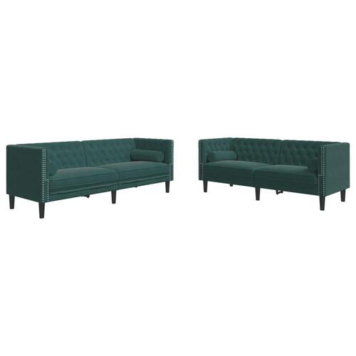 2-personers Chesterfield-sofasæt med puder fløjl mørkegrøn