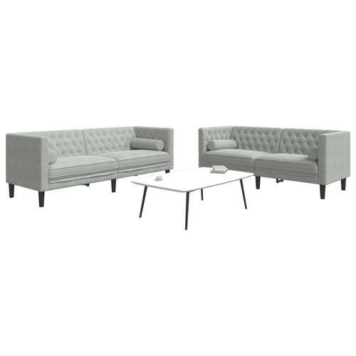 2-personers Chesterfield-sofasæt med puder fløjl lysegrå