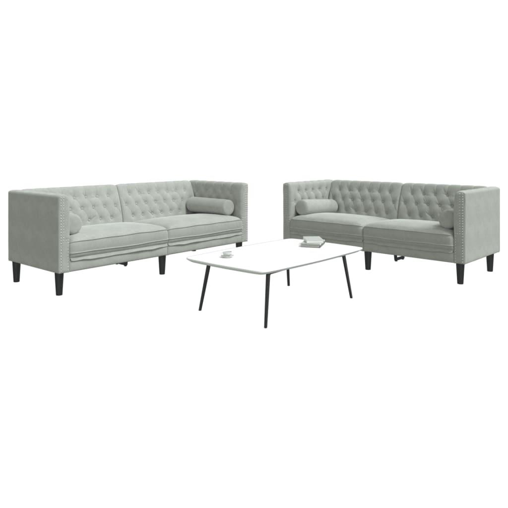 2-personers Chesterfield-sofasæt med puder fløjl lysegrå