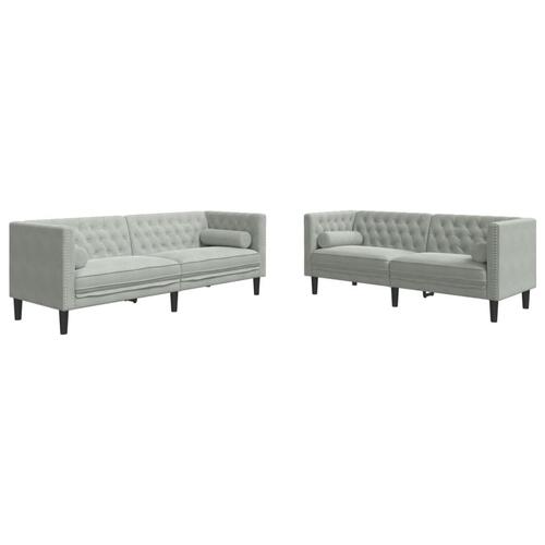 2-personers Chesterfield-sofasæt med puder fløjl lysegrå