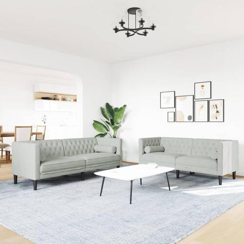 2-personers Chesterfield-sofasæt med puder fløjl lysegrå