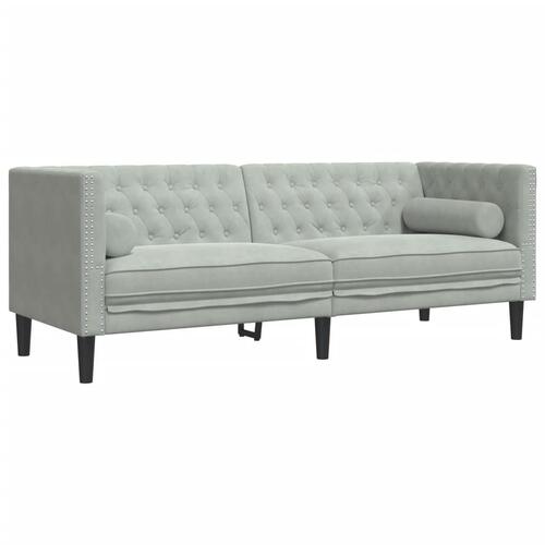 2-personers Chesterfield-sofasæt med puder fløjl lysegrå