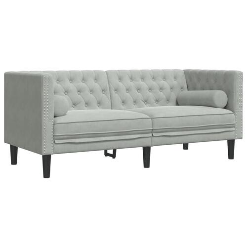 2-personers Chesterfield-sofasæt med puder fløjl lysegrå