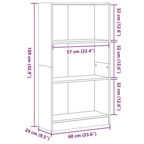 Bogreol 60x24x109 cm konstrueret træ grå sonoma-eg