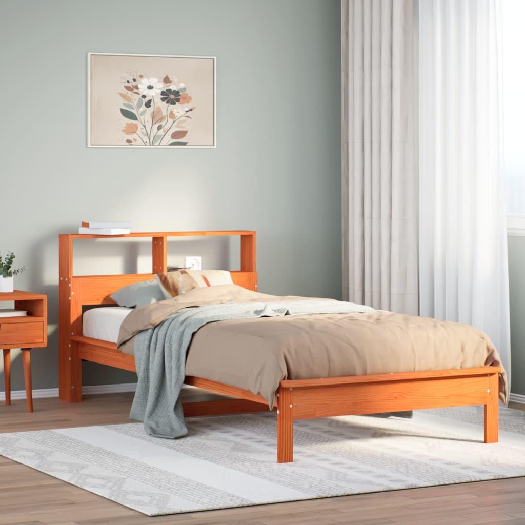 Seng med reol uden madras 75x190 cm massivt fyrretræ gyldenbrun billede