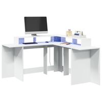 Skrivebord med LED-lys 152x152x91 cm konstrueret træ hvid