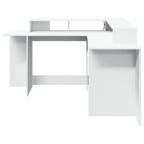 Skrivebord med LED-lys 152x152x91 cm konstrueret træ hvid