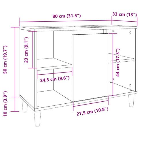 Badeværelsesskab 80x33x60 cm konstrueret træ sonoma-eg