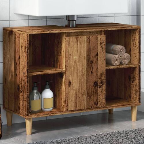 Badeværelsesskab 80x33x60 cm konstrueret træ gammelt træ-look