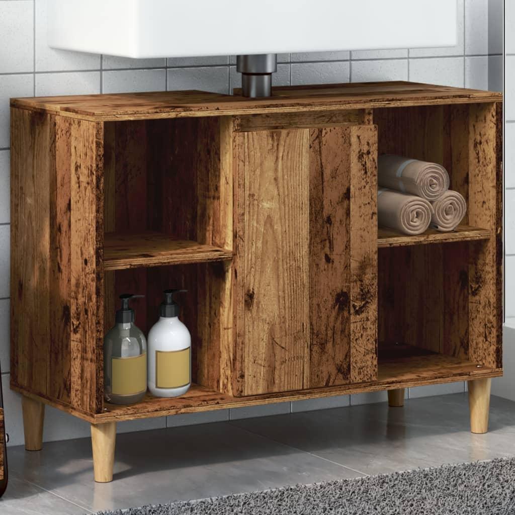 Badeværelsesskab 80x33x60 cm konstrueret træ gammelt træ-look