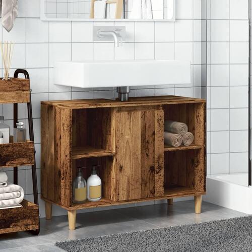 Badeværelsesskab 80x33x60 cm konstrueret træ gammelt træ-look
