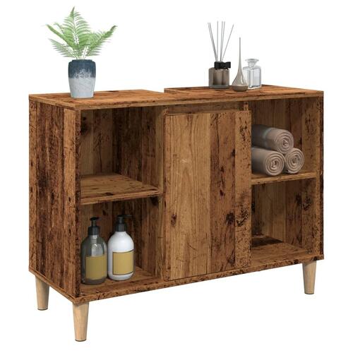 Badeværelsesskab 80x33x60 cm konstrueret træ gammelt træ-look
