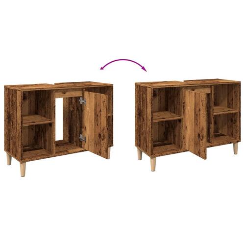 Badeværelsesskab 80x33x60 cm konstrueret træ gammelt træ-look