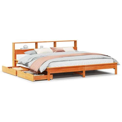 Seng med reol uden madras 200x200cm massivt fyrretræ gyldenbrun