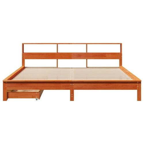 Seng med reol uden madras 200x200cm massivt fyrretræ gyldenbrun