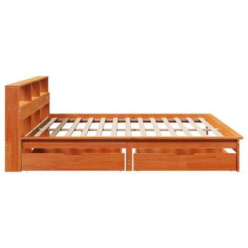 Seng med reol uden madras 200x200cm massivt fyrretræ gyldenbrun
